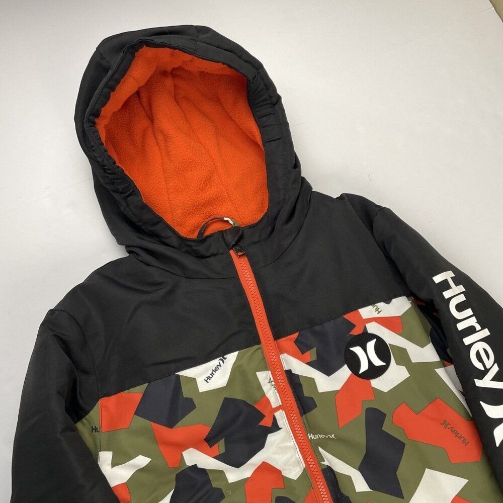 Hurley Hooded Jacket Boy’s M 10/12 Camo Fleece Lined Insulated Coat Full Zip